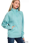 Zenana Half Zip Fleece Sweatshirt with kangaroo Pocket DUSTY TEAL 5f0e488d902c4ec48d7295e44cdc104d-Max-Origin