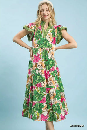 Mix Bold Floral Tiered Midi Dress GREEN MIX 5f0f4446-b342-40b7-855f-8a8205d1aa21-Max-Origin