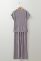 Wild Wind Solid Corded Short Sleeve T Shirt and Wide Leg Pants Set 5f1ad63847c538cb