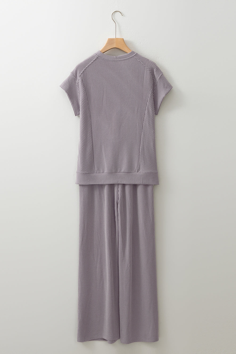 Wild Wind Solid Corded Short Sleeve T Shirt and Wide Leg Pants Set 5f1ad63847c538cb