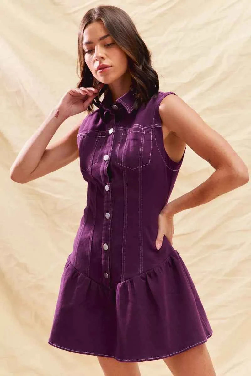 SO ME Button Down Sleeveless Collared Game Day Mini Dress 5f1d0ba53edc4115b6878f4f0f844e8a-Max-Origin