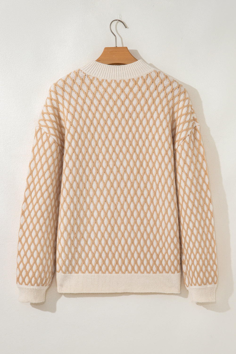 Smoke Gray Checkered Textured Knit Mock Neck Sweater 5f239a7e1bb08397
