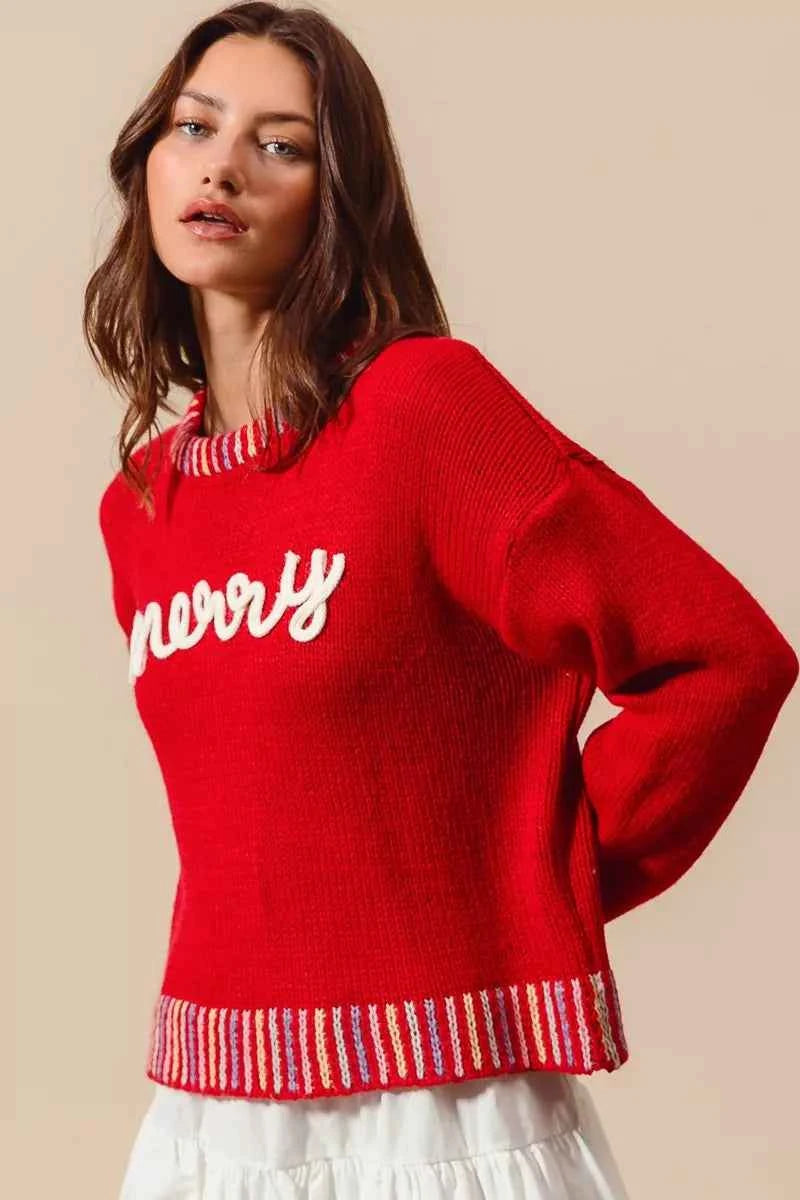 SO ME Merry Lettering Embroidered Christmas Sweater 5f2bee83a76d4a0d93eef240a738f608-Max-Origin