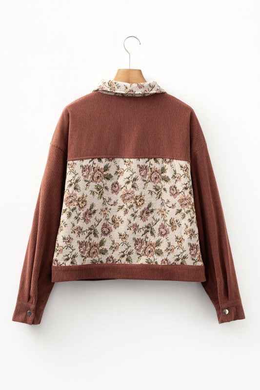 Floral Patchwork Ribbed Corduroy Shirt Jacket 5f2e73f4-1202-4f24-8c0e-be98952eff8a
