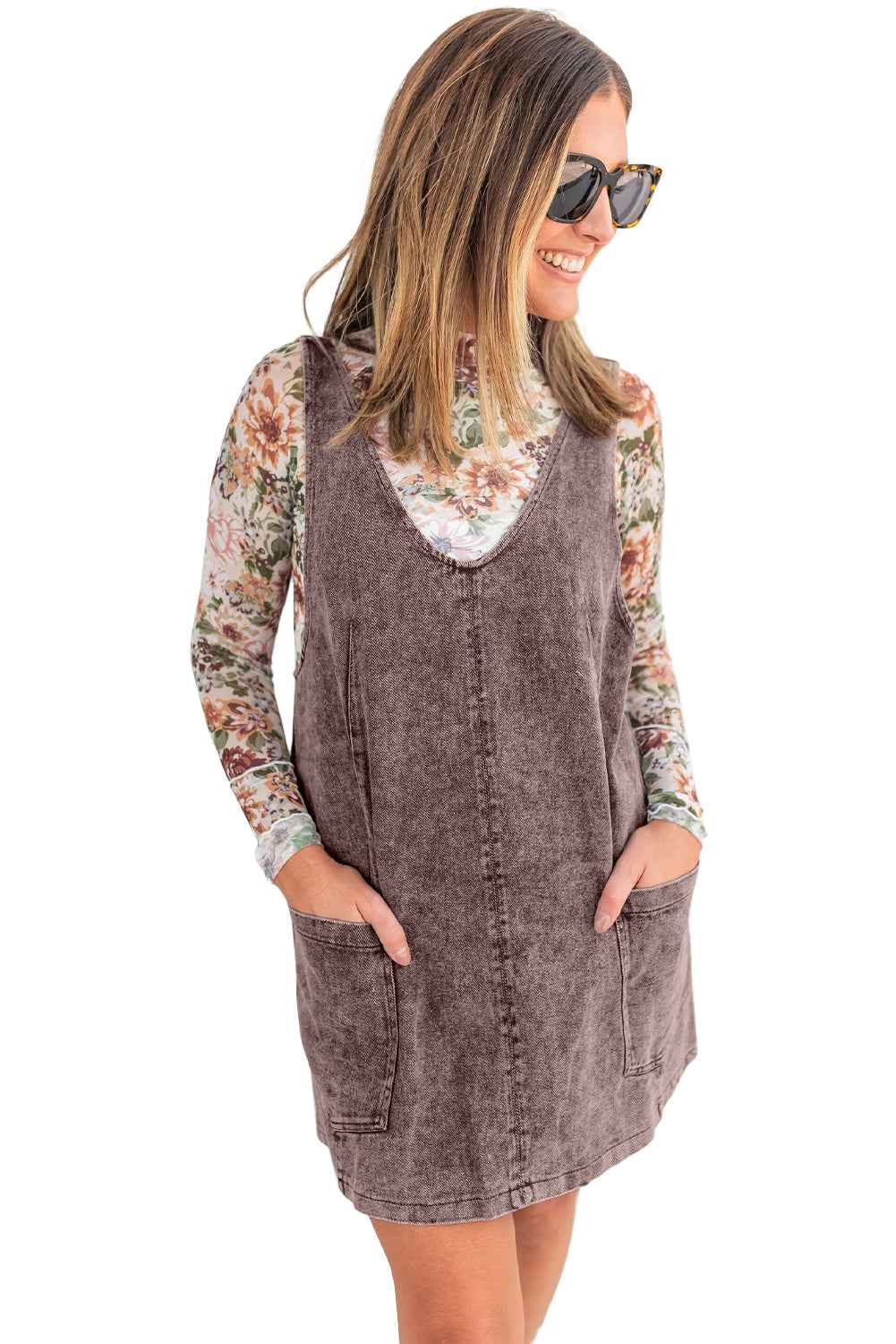 Goat Vintage Washed Denim V Neck Suspender Mini Dress 5f343d456b76d306