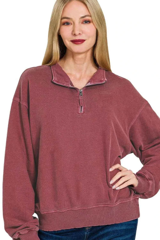 F/terry Pigment Dye & Enzyme Washing Half Zip Top 5f346963-d35f-45d7-8e6e-7906e787095a-Max-Origin