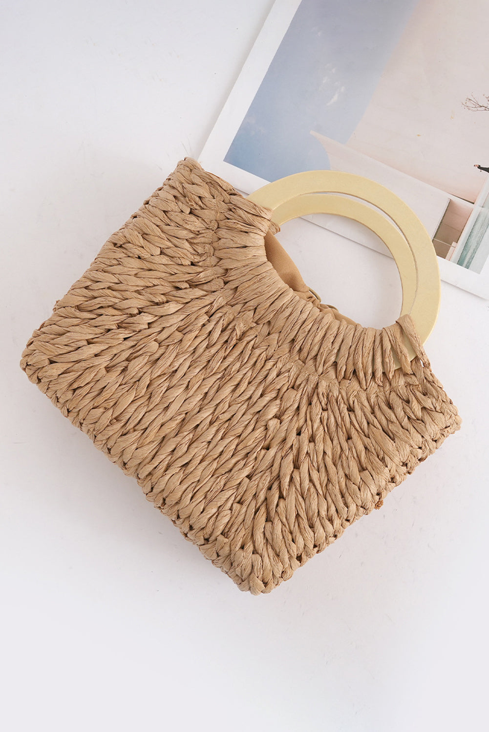 Camel Retro Straw Woven Tote Bag 5f3821b8383a3155