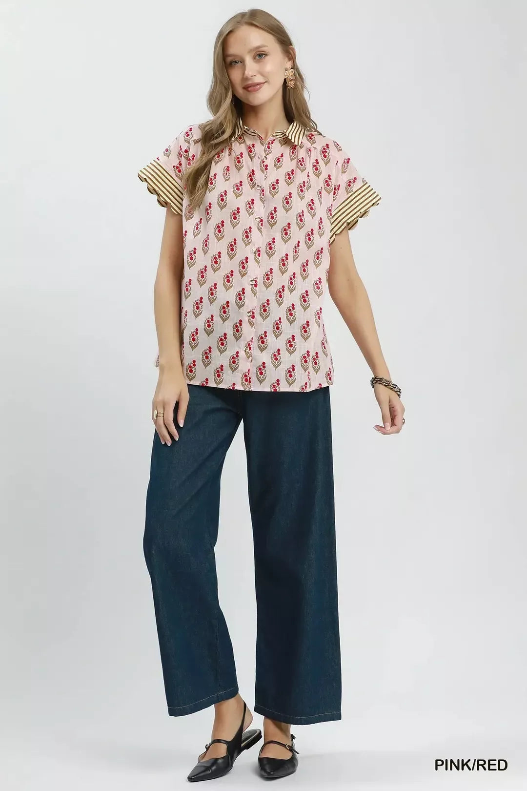 Block Print Button-Front Shirt with Contrast Stripe Point Collar 5f38c872-2f6d-405a-90a0-6e2462287814-Max-Origin