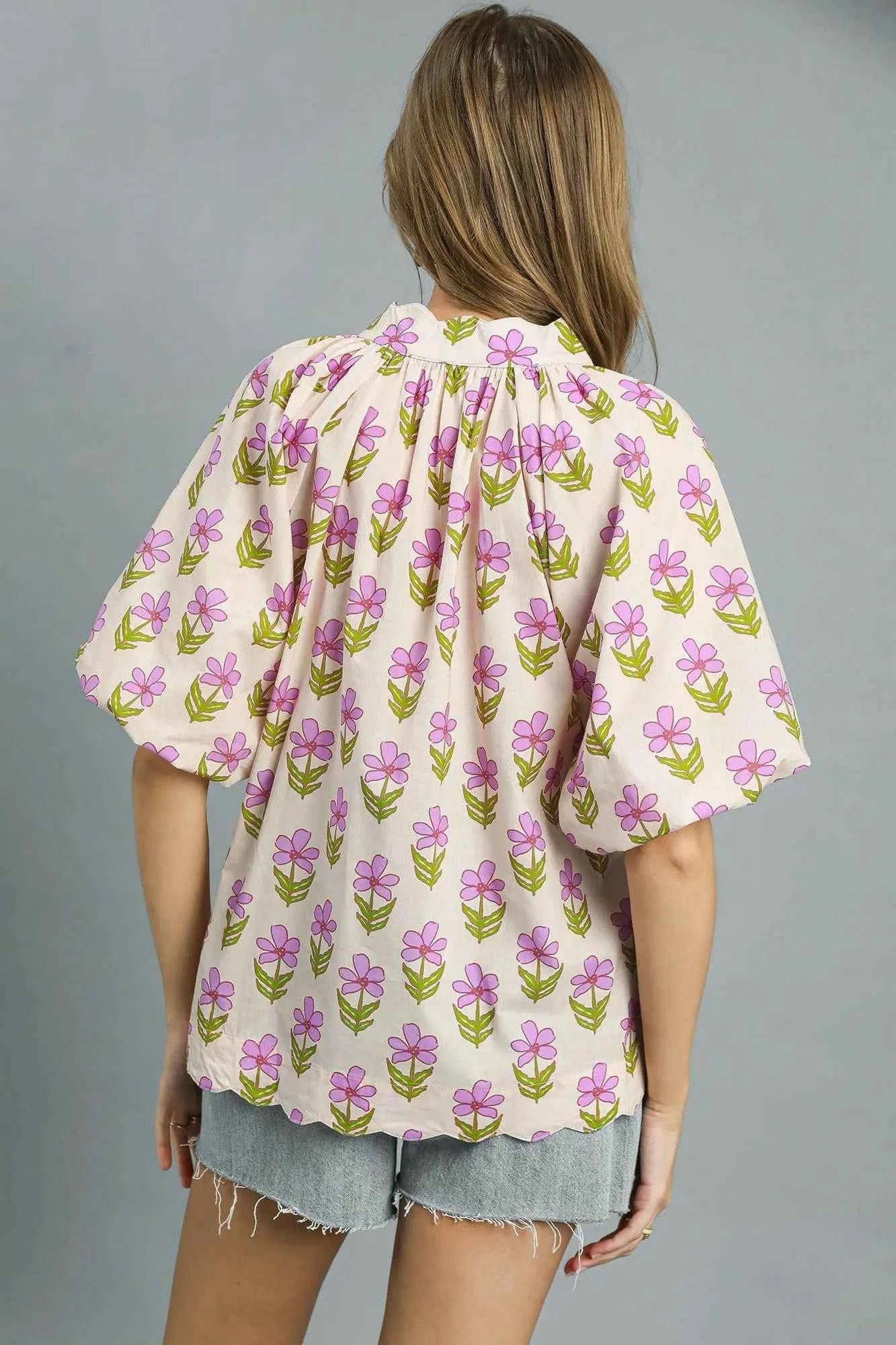 Umgee Floral Print Puff Sleeve Blouse 5f38d1a1-3ce1-4f30-9670-fbd2b547270b-Max-Origin