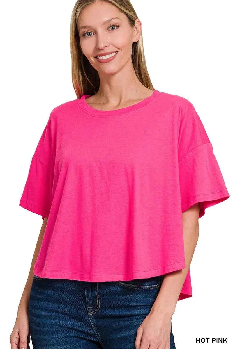 Zenana Cotton Round Neck Short Sleeve T-Shirt HOT PINK 5f45fea7555a4e4badb0dd584e1bd0ab-Max-Origin