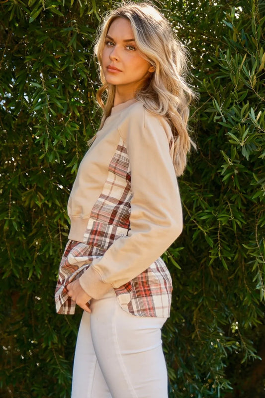 And The Why Full Size Double Layered Plaid Contrast Sweatshirt 5f52af95-e64e-4989-aa88-b7e3b523a8ac-Max
