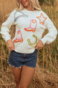 Western Tinsel Boots Crew Neck Sweater White 5f5332a0-2233-40fb-bcc4-098cbdb7abd5
