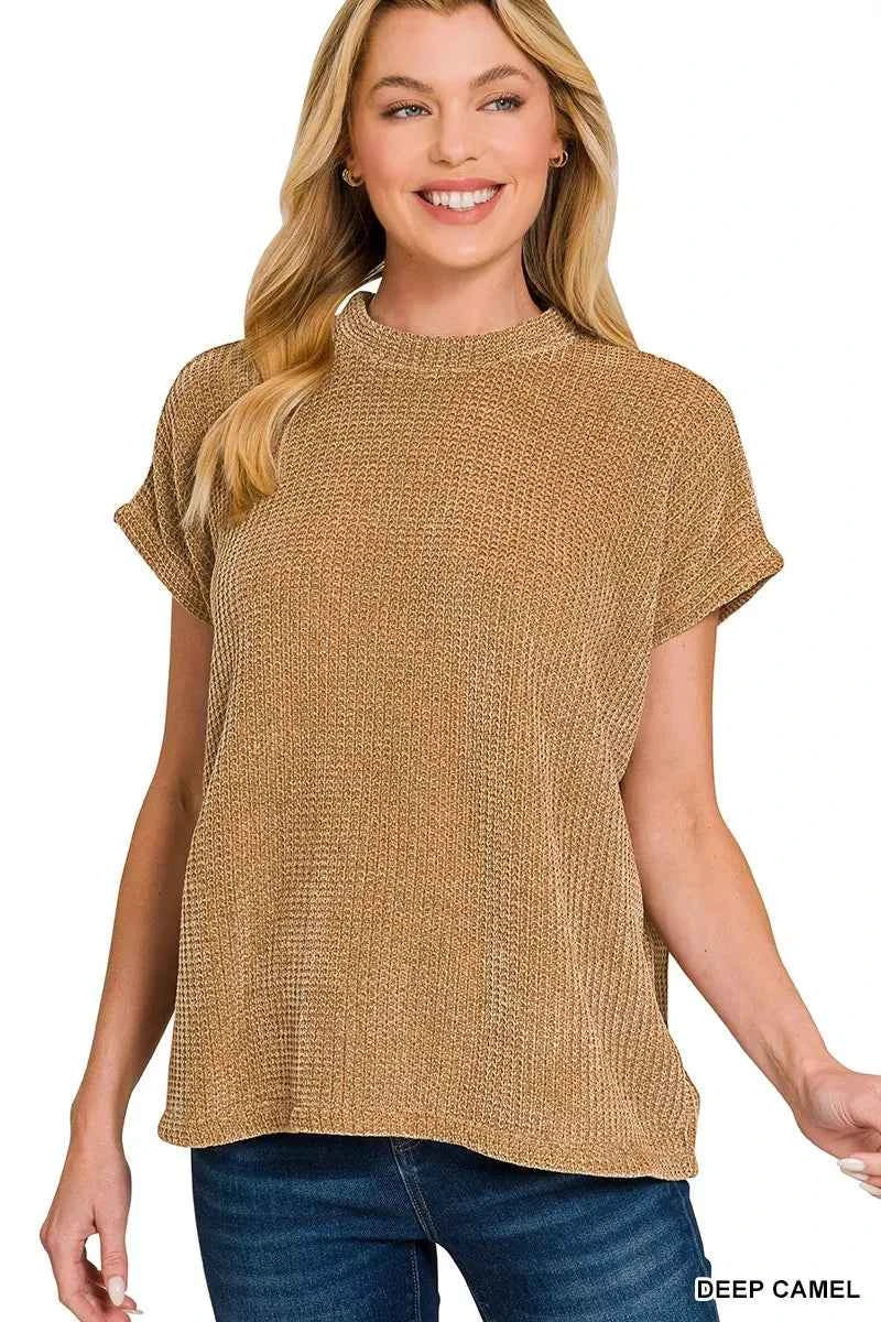 Zenana Chenille Waffle Cap Sleeve Sweater DEEP CAMEL 5f559fbd74024f54b7eb7c6cf472998c-Max-Origin