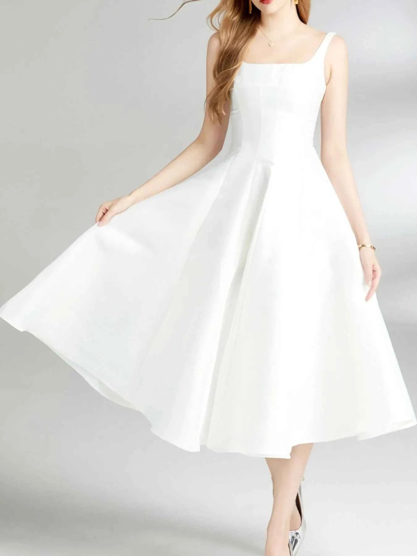 A-Line Silhouette Midi Sleeveless Dress White 5f55d7d5-80cd-4de0-aa4e-cc2146b8799b-Max-Origin