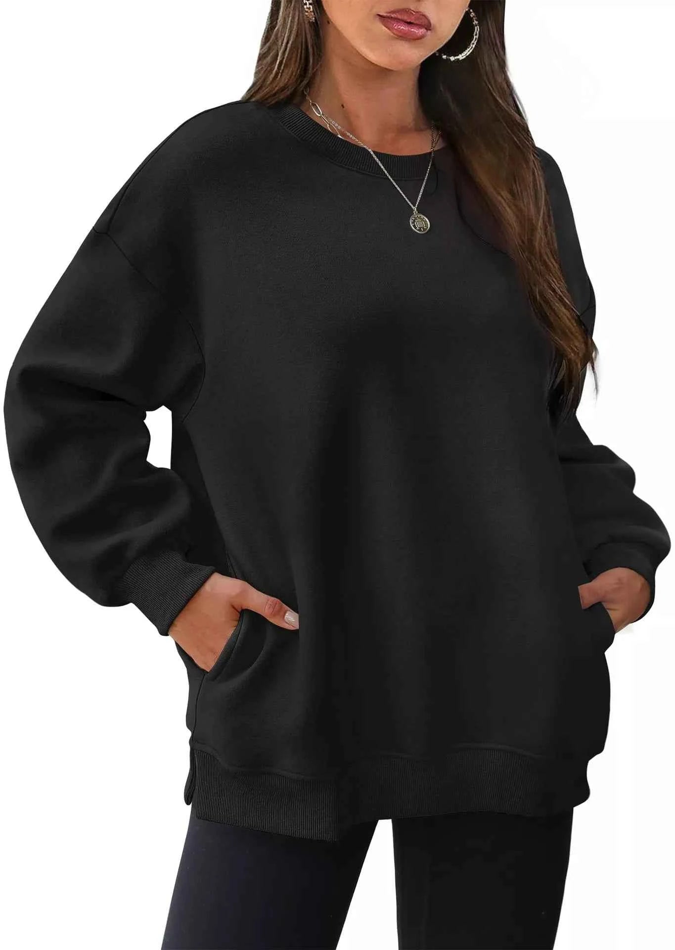 Casual Solid Color Long Sleeve Sweatshirt Black 5f5f6b27-8a8e-486d-a565-12b9254eec82-Max-Origin