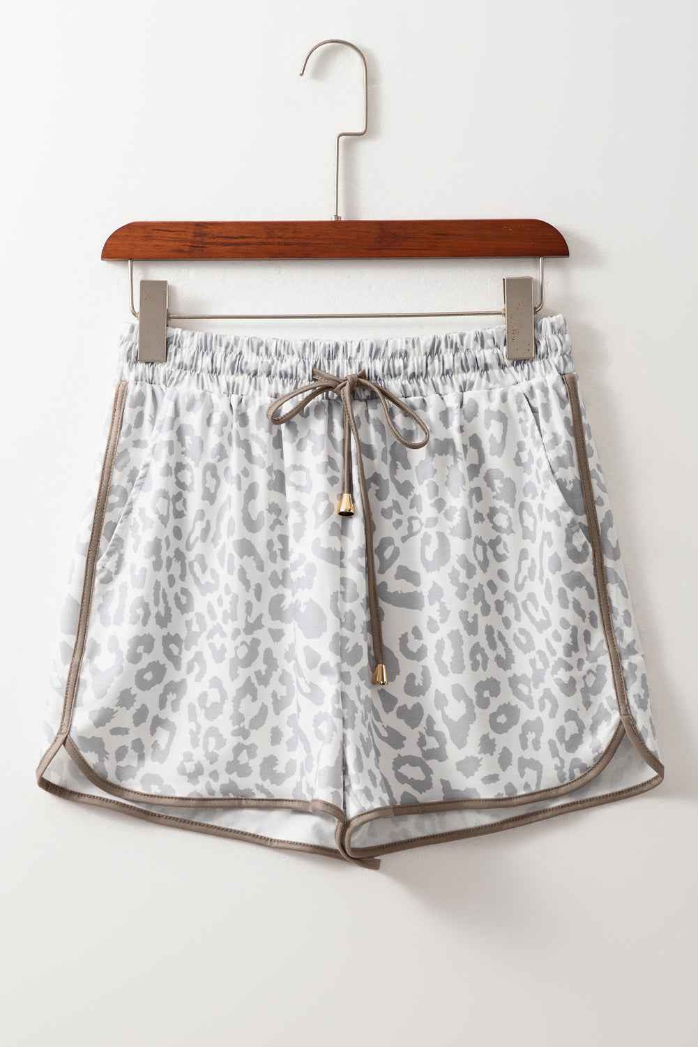 Blue Leopard Elastic Waist Lace up Contrast Trim Casual Shorts 5f60a79228cf5b72