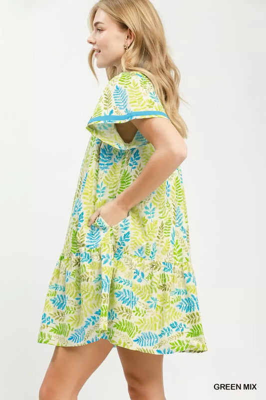 Leaf Print Flutter Sleeve Tiered Mini Dress 5f60c3f3-c982-4723-898f-a37ae5642cf2-Max-Origin