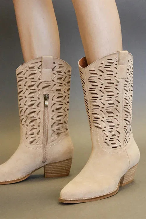 Beast Fashion Faux Suede Laser Cut Detail Block Heel Boots Tan 5f67a209-e5bb-4890-aff9-09ab3737fd86-Max