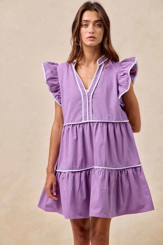 BiBi Gameday Theme Contrast Binding Ruffled Dress 5f6fa3d474b5443aad6e9b44dc733d51-Max-Origin