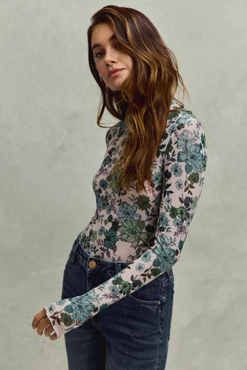 Floral Print Mesh Knit Long Sleeves Top 5f78c59dff664e5a802f5c843ab3e540-Max-Origin