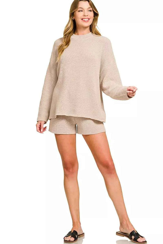 Round Neck Knit Top and Shorts Sweater Set 5f7eca01076a457b830ed77ff61ab951-Max-Origin