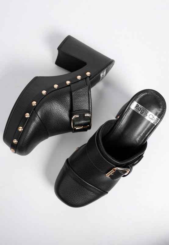 Septim Genuine Leather Studded Clog Heels 5f83ffd3-cfba-4308-8a82-c44804804912