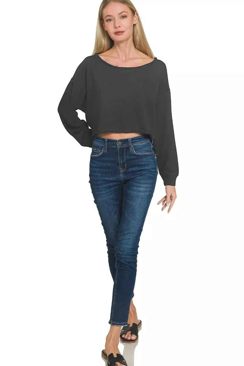 Zenana French Terry Boatneck Crop Top 5f84acb9510740d4a40199a899659e92-Max-Origin
