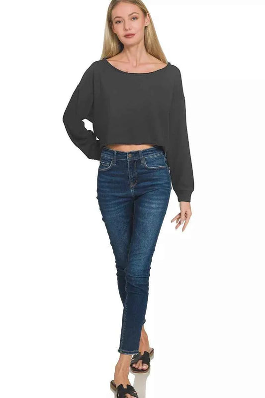 French Terry Boatneck Crop Top 5f84acb9510740d4a40199a899659e92-Max-Origin