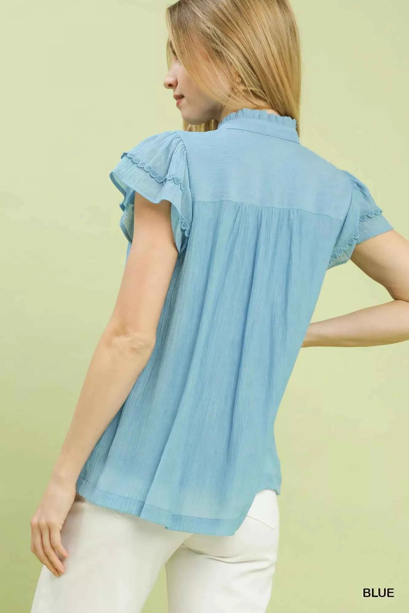 Scalloped Trim Flutter Sleeve Top 5f8943da-513a-43ae-b8cf-5c941696ce1e-Max-Origin