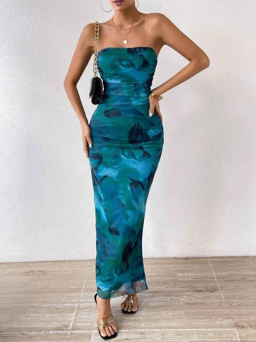 Printed Side Slit Tube Dress Blue 5f8ac3c9f2c344b0972b9e03ec621e19-Max-Origin