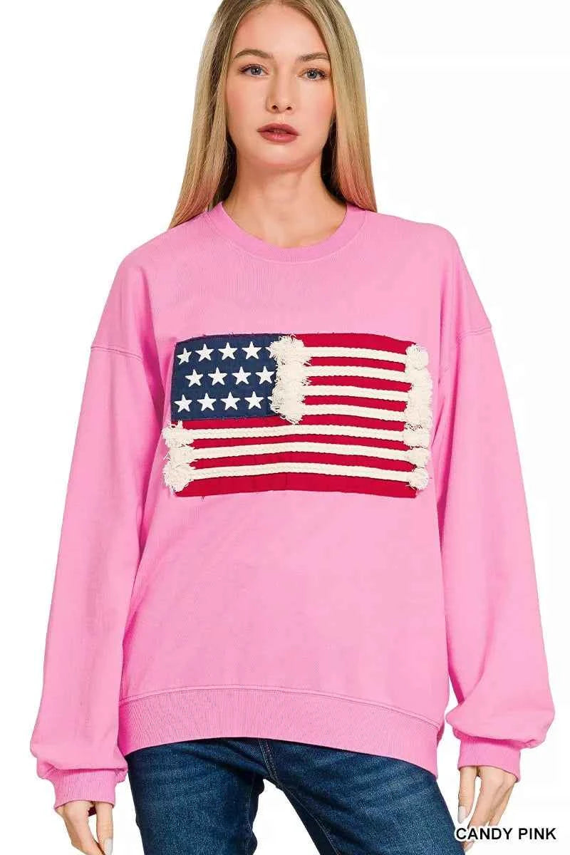 Zenana French Terry American Flag Pullover CANDY PINK 5f8ebf667d444171a55a81ab90b048eb-Max-Origin