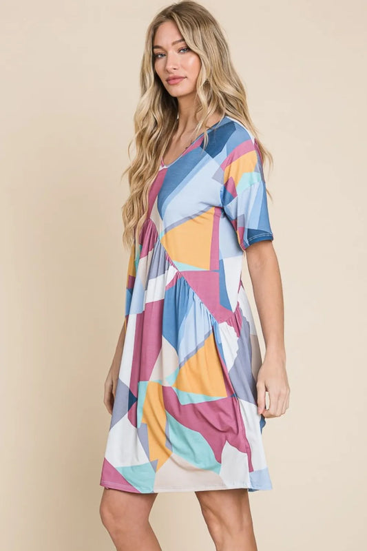 Ruched Color Block Short Sleeve Dress - Opaque Stretch Fabric 5f951e82-033f-4454-952e-e69430719a5c-Max