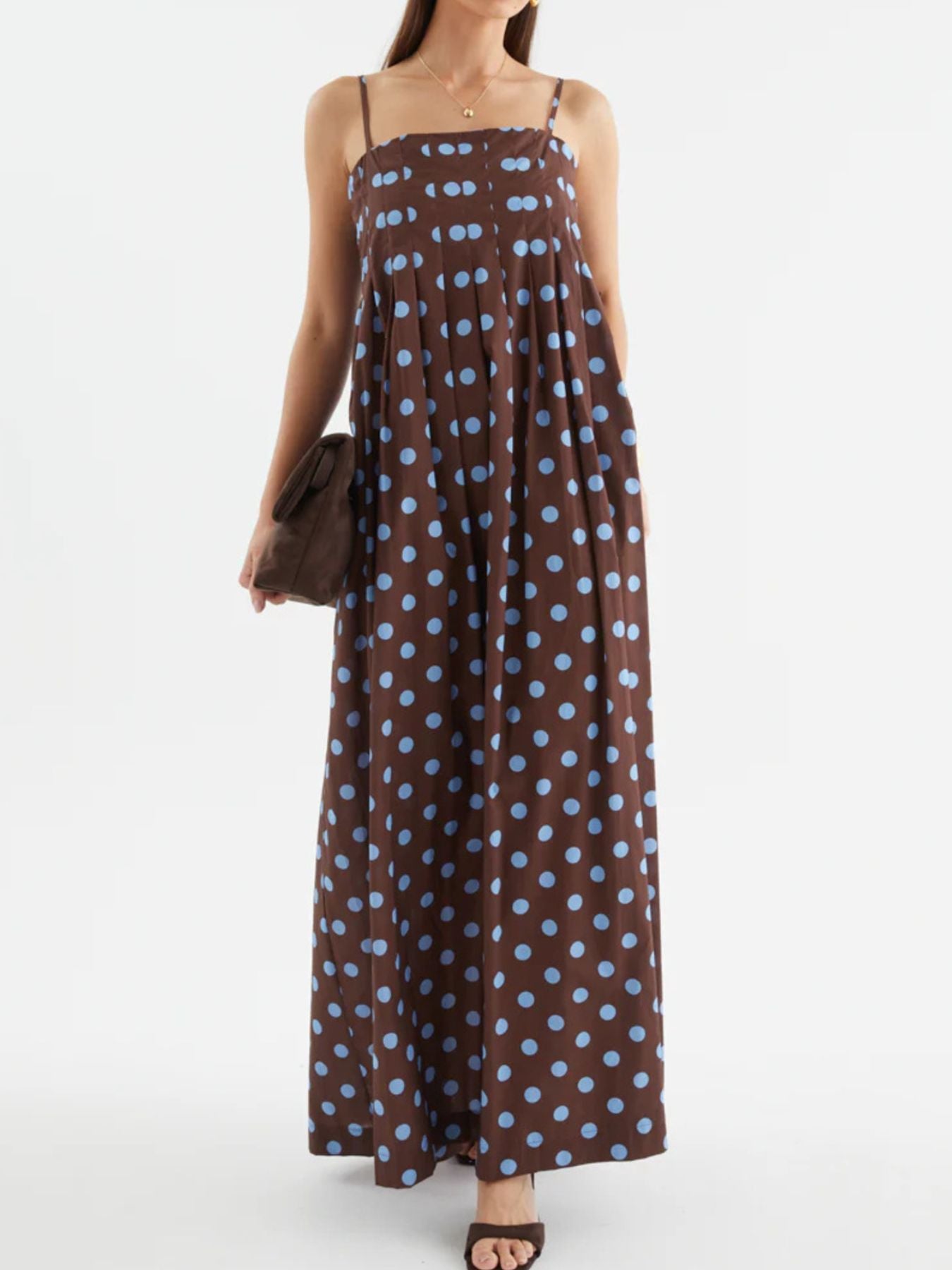 Polka Dot Pleated Detail Maxi Dress 5f972a9b-d3d7-485d-9cee-615063dc991d-Max