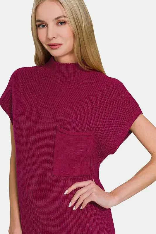 Zenana Mock Neck Short Sleeve Sweater Dress 5fa55058-9fd5-44d9-911f-4ddd7940c281-Max