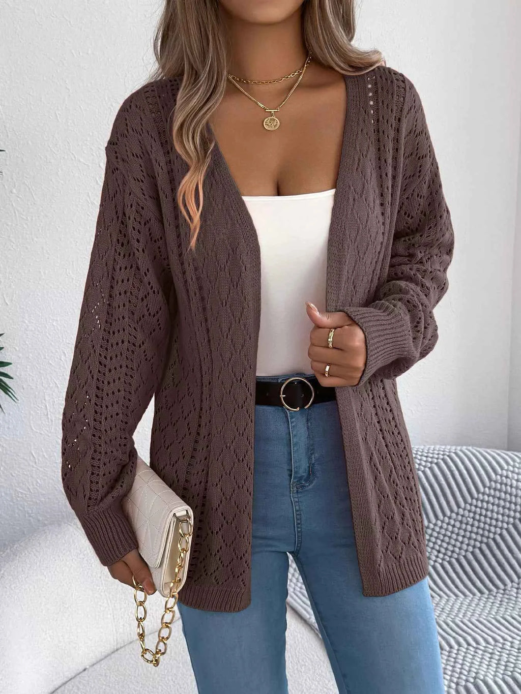 Openwork Open-Front Long Sleeve Cardigan 5fa64fb538c349888f34f4300421f306-Max-Origin