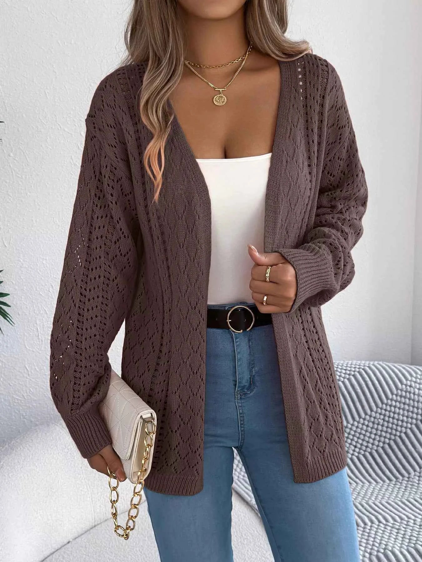 Openwork Open-Front Long Sleeve Cardigan 5fa64fb538c349888f34f4300421f306-Max-Origin
