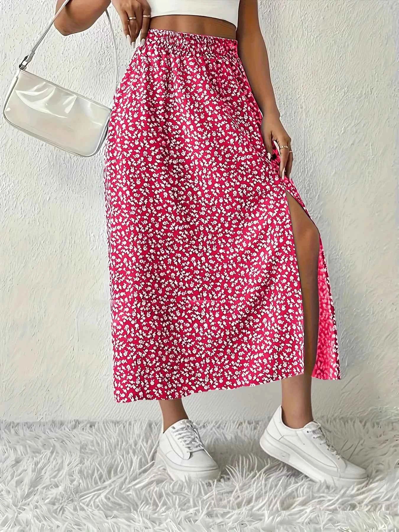 Slit Printed Skirt Rose Red 5fa78c9c-b819-4328-bce4-fac1660dd659-Max-Origin
