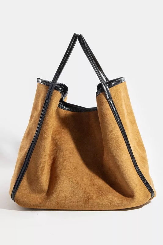 Fame Suede Tote Faux Leather Trim Shoulder Strap 5fad5fd2c0384362aaab5b098a0fad3d-Max-Origin