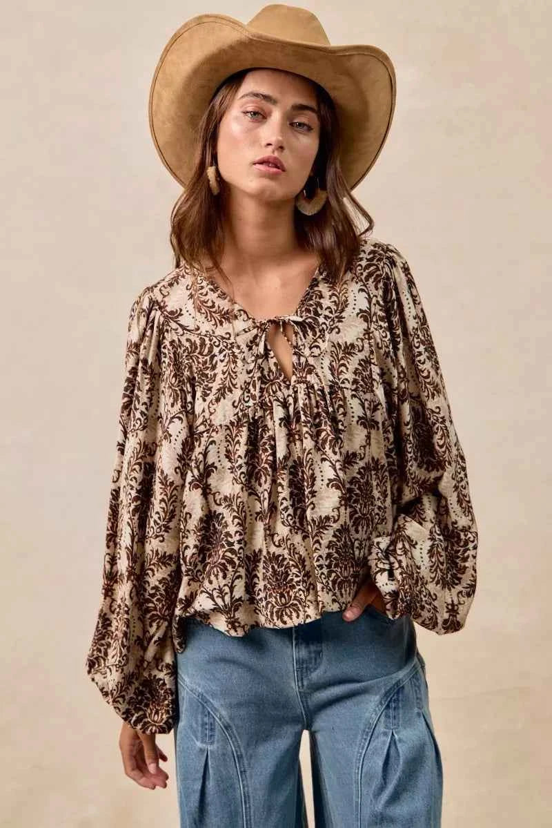 BiBi Printed Woven Front Tied Blouse with Baloon Sleeve 5fb32aa4797d491f8709199faed9af72-Max-Origin