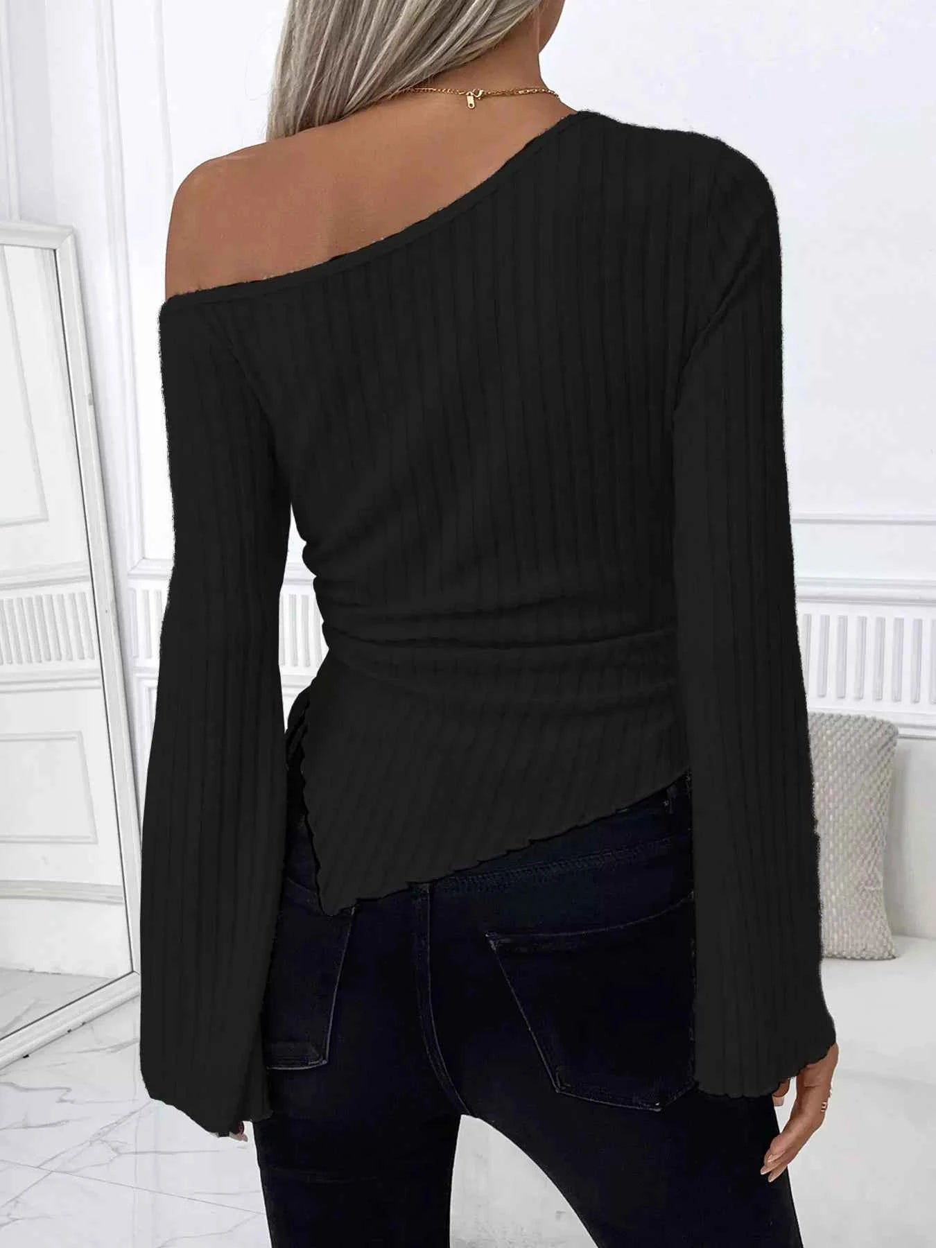 Ribbed One Shoulder Asymmetrical Hem T-Shirt 5fb3c665b8884d1b9b3c198b2eb92077-Max-Origin