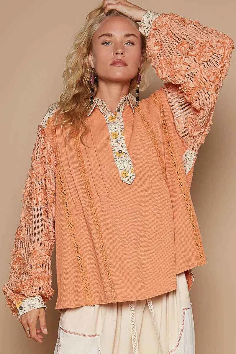 POL Floral Half Button Lace Detail Long Sleeve Top 5fb50c55-a16f-477d-bfe3-7427a6fda8ee-Max-Origin