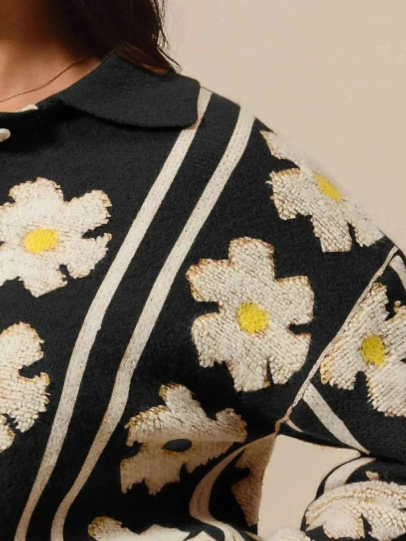 Floral Stripe Polo Collar Sweater 5fb7b1cd-072a-4d55-9464-7bd3211a05bd-Max-Origin