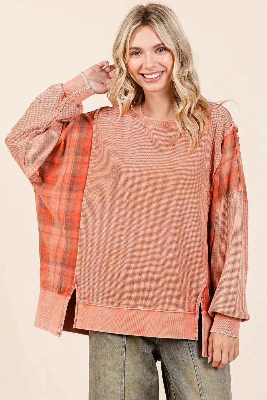 Mittoshop Plaid Panel Mineral Wash French Terry Sweatshirt 5fbaaf2f7c7447549b85ceba06b90898-Max-Origin