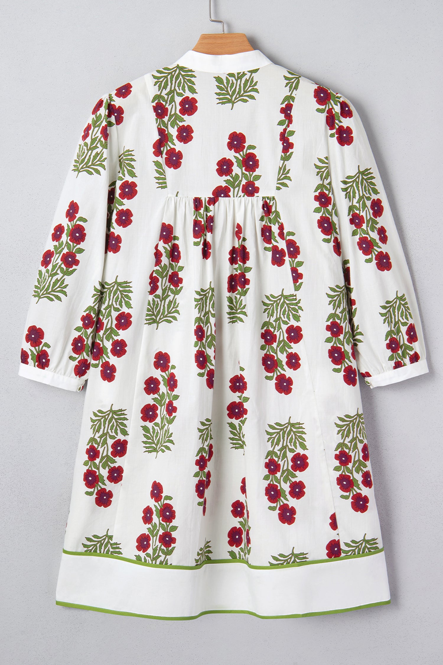 White Frilled V Neck 3/4 Sleeve Loose Floral Dress 5fbb09f4723ad562