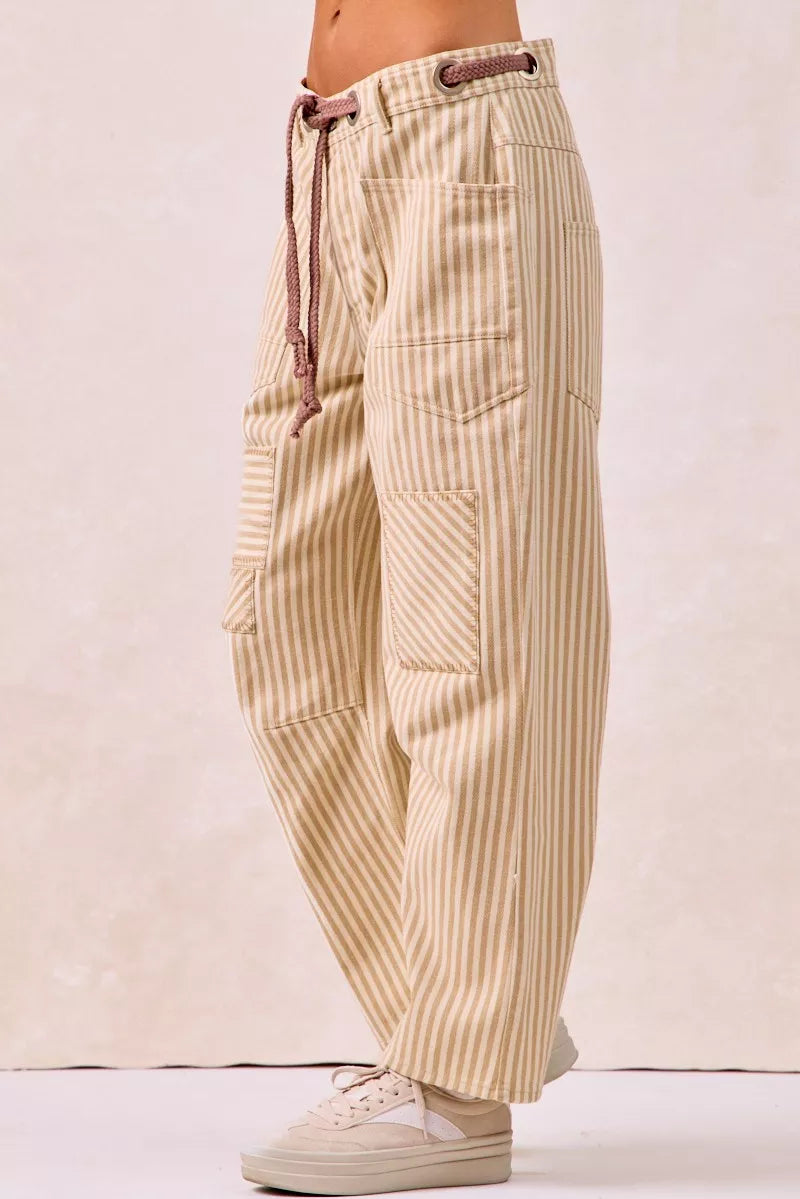 BiBi Drawstring Striped Twill Barrel Pants 5fc0bd9df0df4f3dbc22a374f48bea5c-Max-Origin