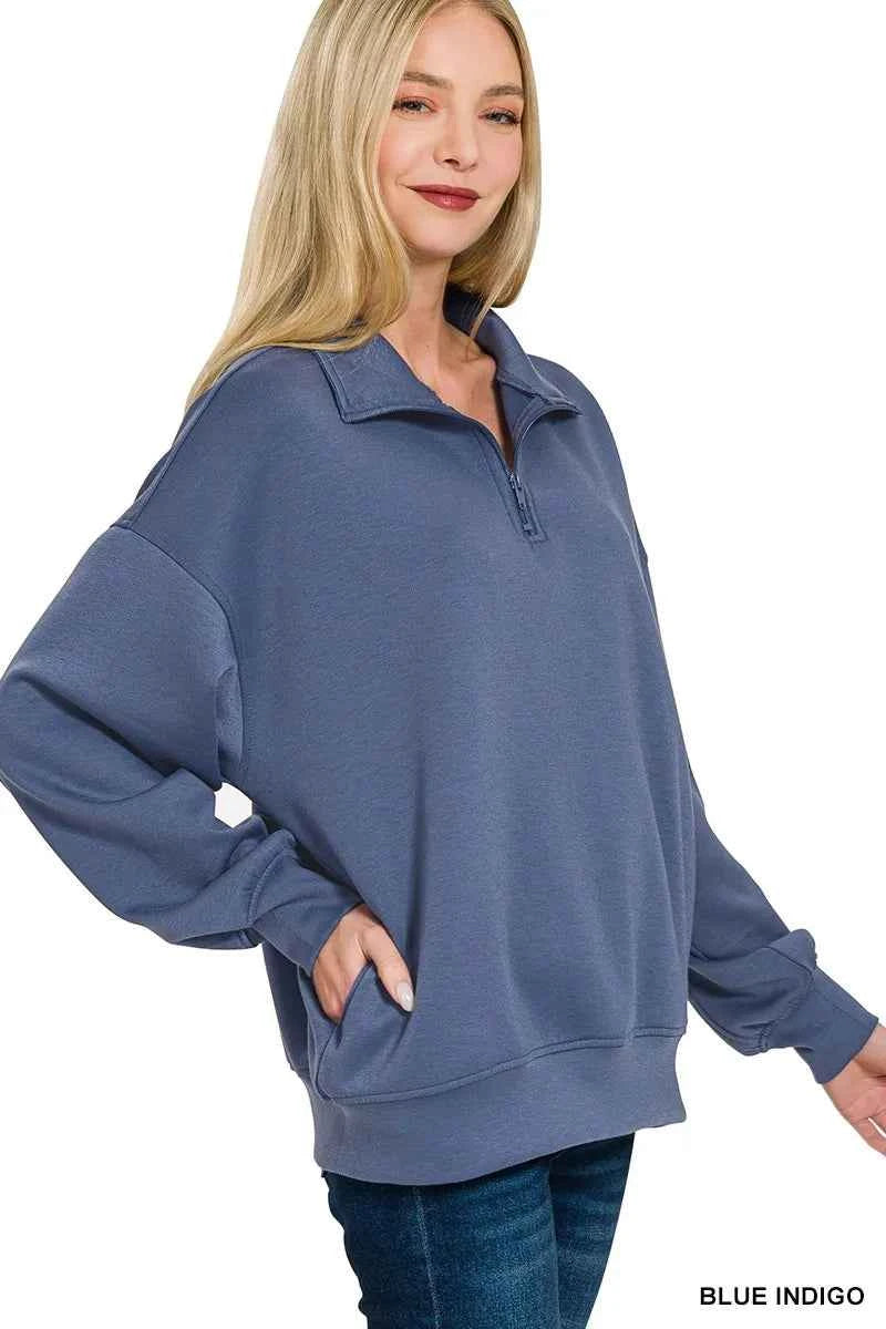 Zenana Scuba Quarter-Zip Sweatshirt 5fc373c5a3e042de9e867f3c537be76f-Max-Origin