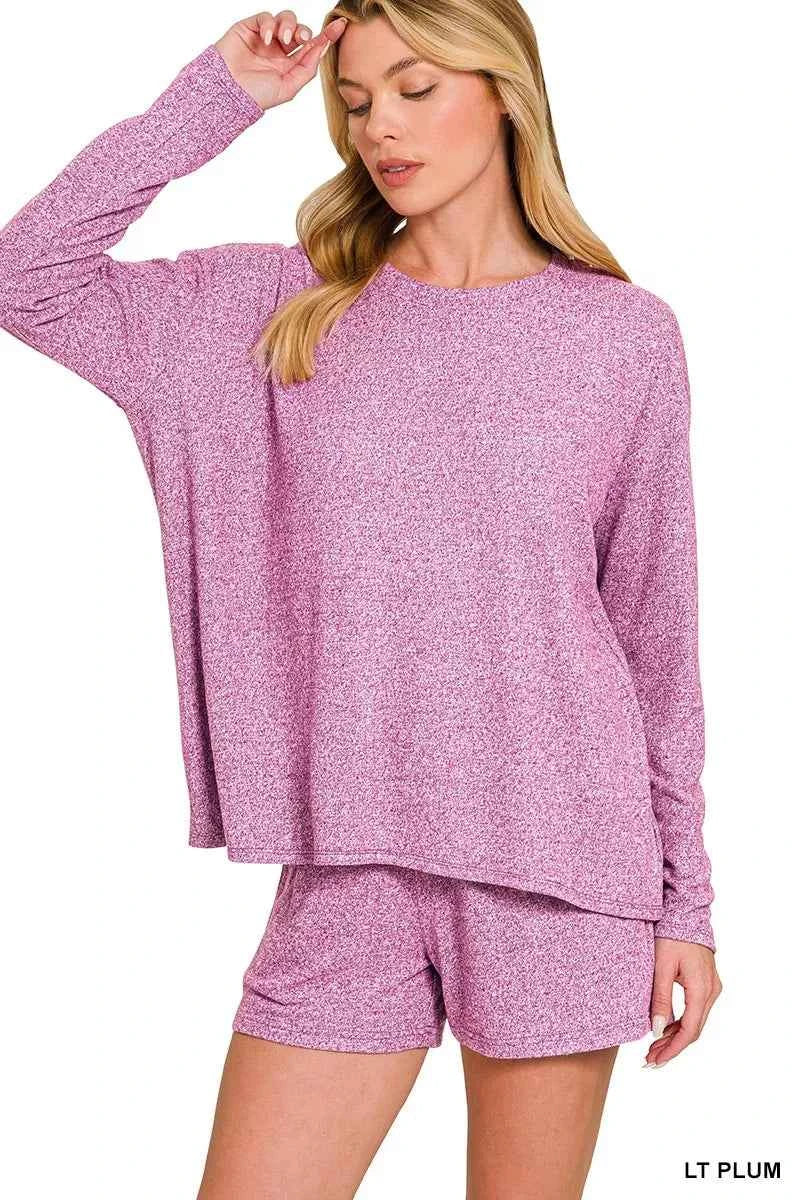 Zenana Soft Melange Long Sleeve Tee and Shorts Set 5fca11c3043a4466b125d85ecb67a984-Max-Origin
