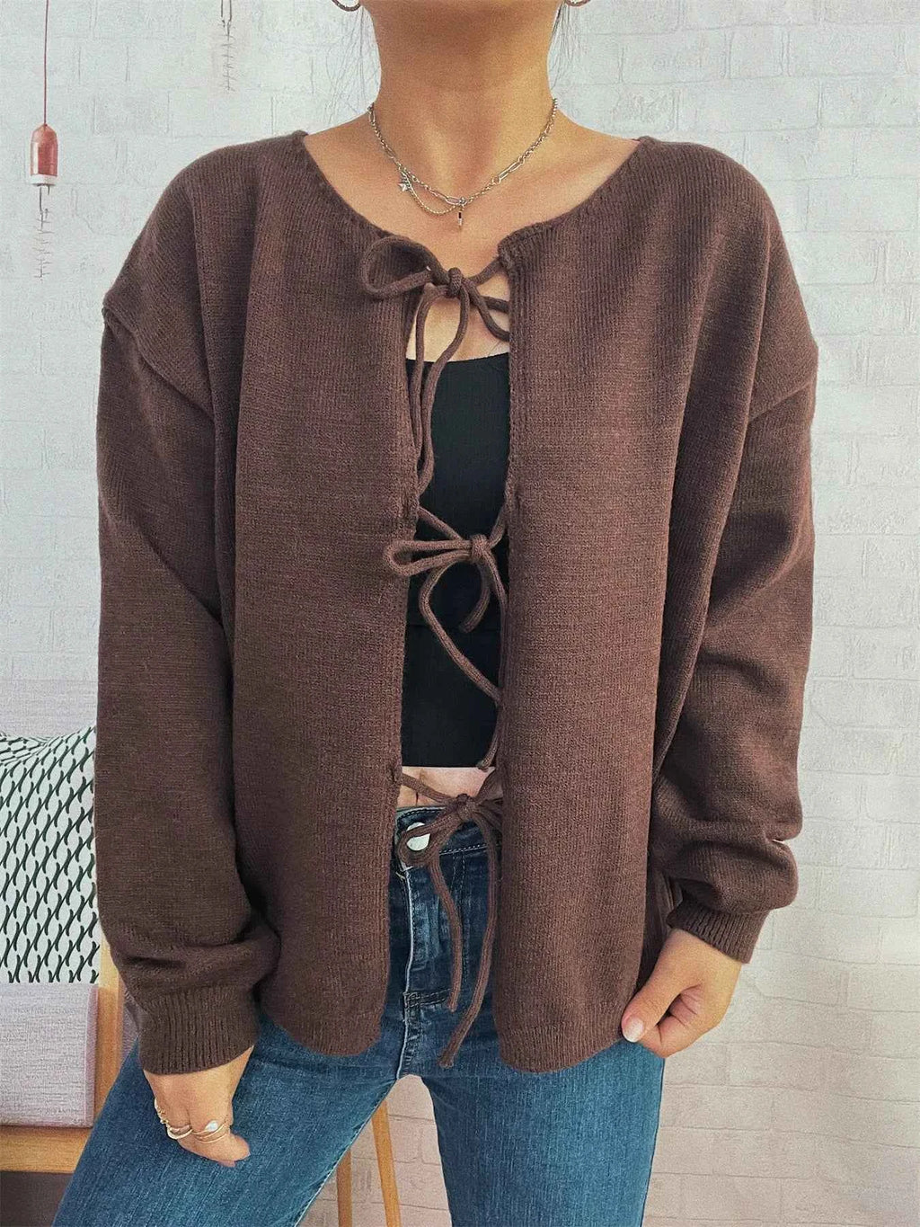 Tie Front Drop Shoulder Cardigan 5fcd5a85c9af4d4e88d962cbb1206851-Max-Origin