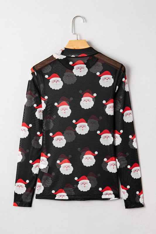 Santa Christmas Mesh Long Sleeve Top 5fcf82c9-80fb-4218-9982-324e4c86b51a