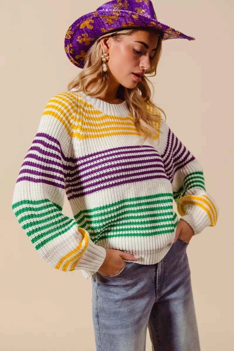 SO ME Mardi Gras Color Striped Raglan Sweater Top IVO GOLD PUR GREEN 5fd9d2f19a6848c8b29fed5fb8e97cc2-Max-Origin